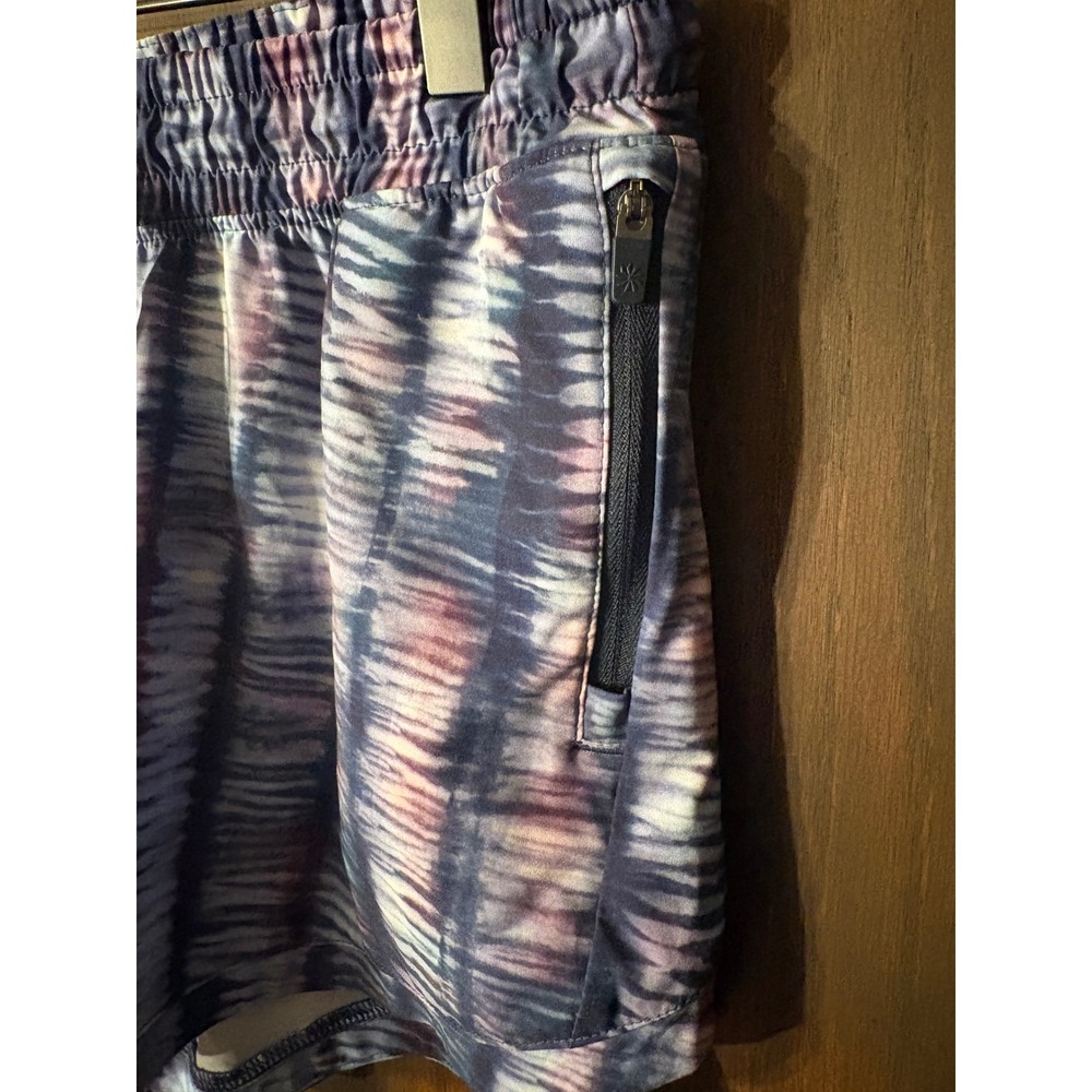 Athleta Girl Tie Dye Active Shorts Blue Purple XXL 16 Zipper Pockets Kids Gym - Picture 2 of 5